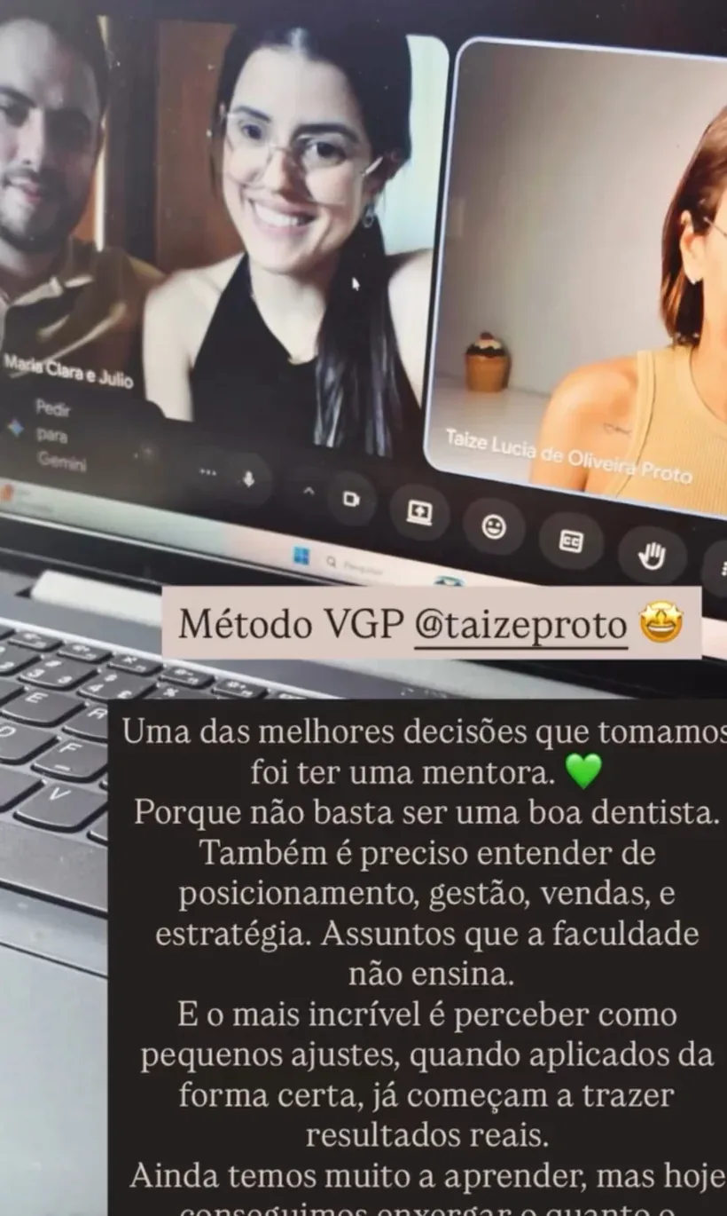 Publicação de Maria Clara, dentista, no Instagram sobre a mentoria com a Taize