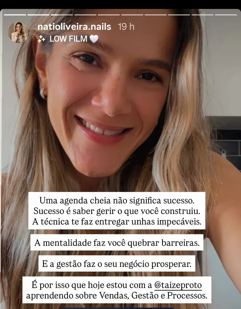 Publicação de Nati Oliveira no Instagram sobre a mentoria com a Taize